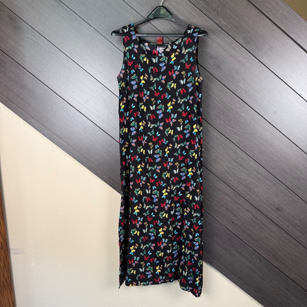 Rich's Sportswear VTG 90s Butterfly Maxi Dress Med Black USA Made Whimsigoth